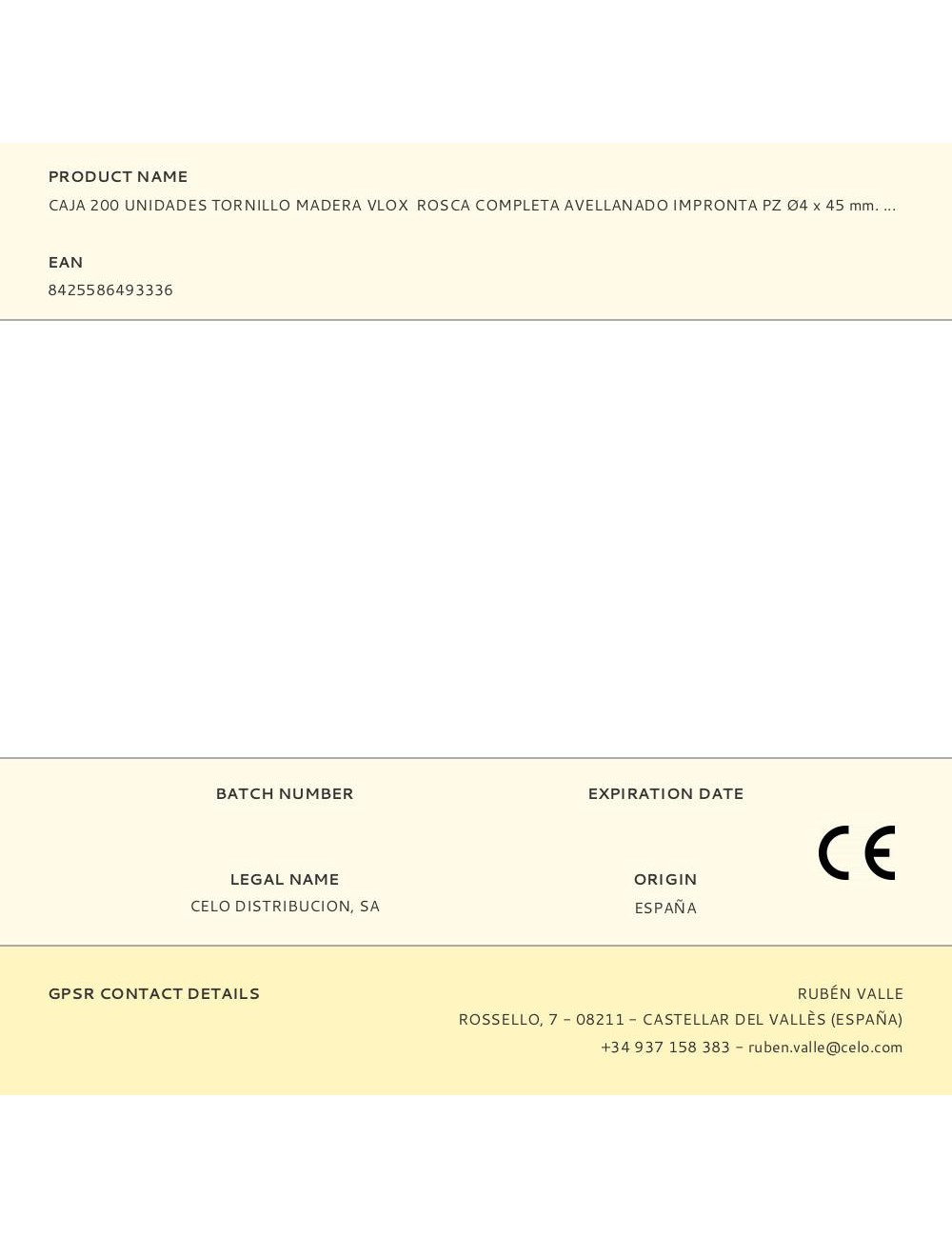 Caja 200 unidades tornillo madera vlox rosca completa avellanado impronta pz ø4 x 45 mm. bicromatado