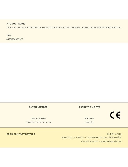 Caja 200 unidades tornillo madera vlox rosca completa avellanado impronta pz2 ø4,5 x 35 mm bicromatado