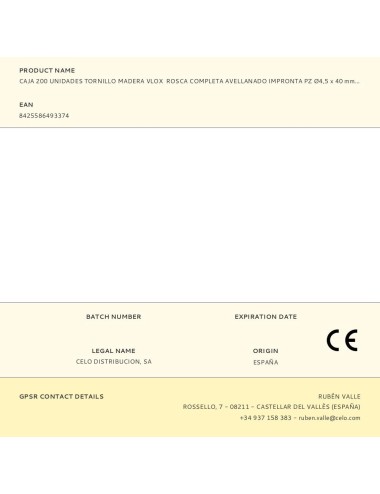 Caja 200 unidades tornillo madera vlox rosca completa avellanado impronta pz ø4,5 x 40 mm. bicromatado