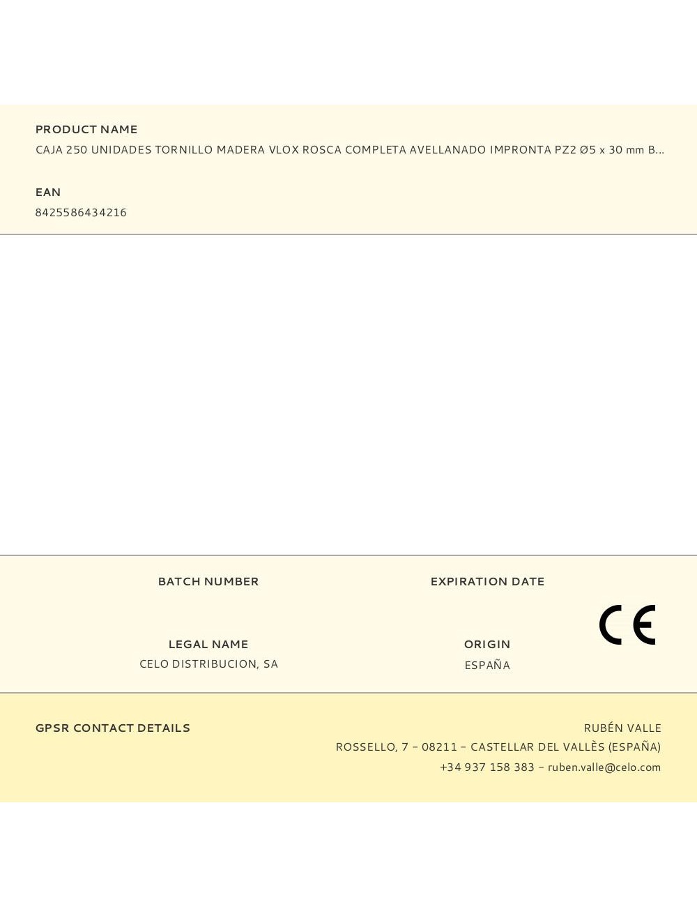 Caja 250 unidades tornillo madera vlox rosca completa avellanado impronta pz2 ø5 x 30 mm bicromatado