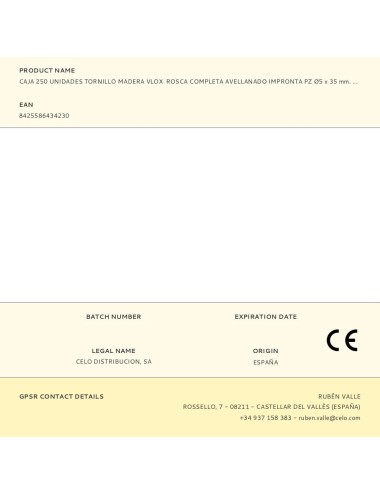 Caja 250 unidades tornillo madera vlox rosca completa avellanado impronta pz ø5 x 35 mm. bicromatado