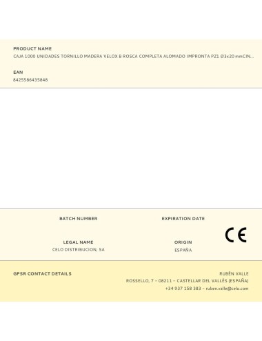 Caja 1000 unidades tornillo madera velox b rosca completa alomado impronta pz1 ø3x20 mmcincado