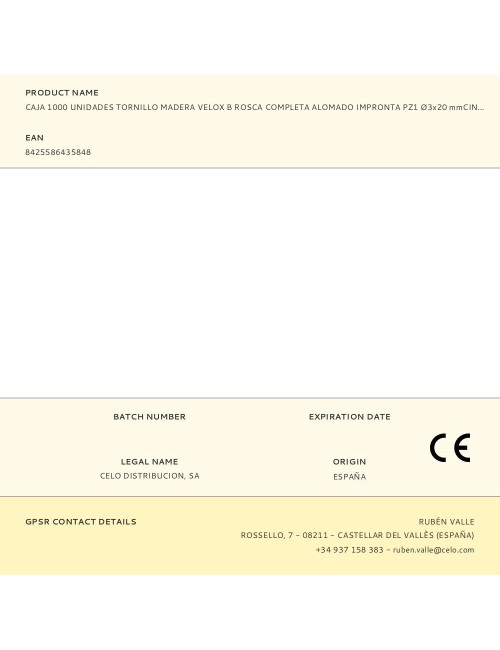 Caja 1000 unidades tornillo madera velox b rosca completa alomado impronta pz1 ø3x20 mmcincado