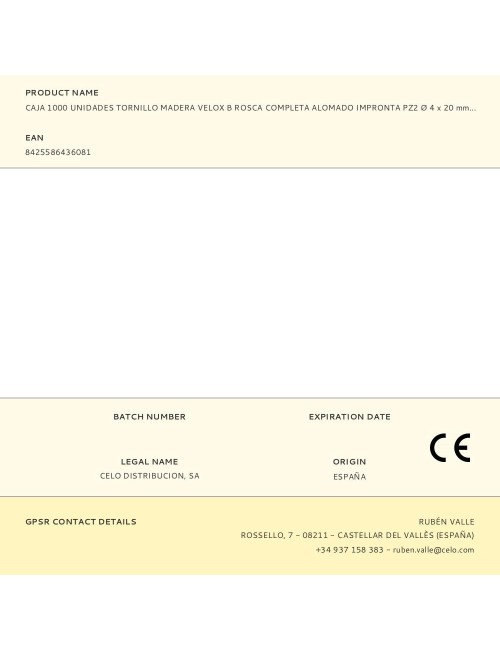 Caja 1000 unidades tornillo madera velox b rosca completa alomado impronta pz2 ø 4 x 20 mm cincado