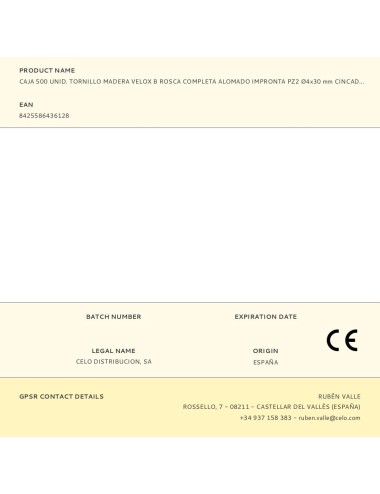 Caja 500 unid. tornillo madera velox b rosca completa alomado impronta pz2 ø4x30 mm cincado
