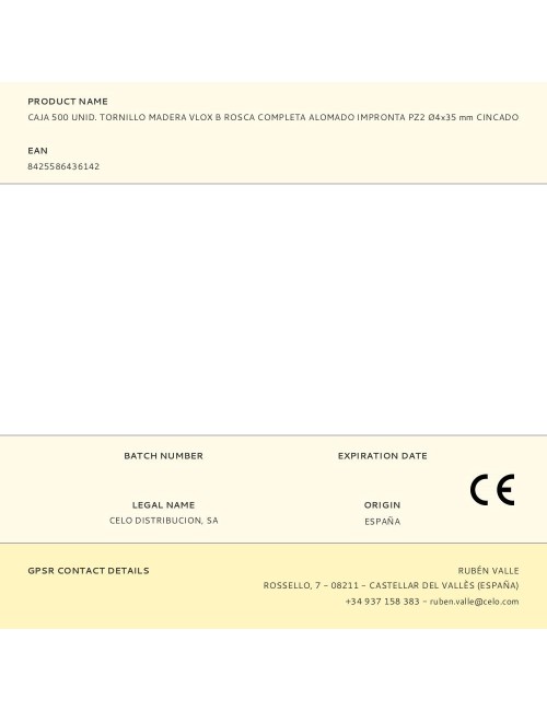 Caja 500 unid. tornillo madera vlox b rosca completa alomado impronta pz2 ø4x35 mm cincado