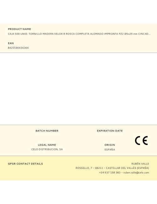 Caja 500 unid. tornillo madera velox b rosca completa alomado impronta pz2 ø5x25 mm cincado