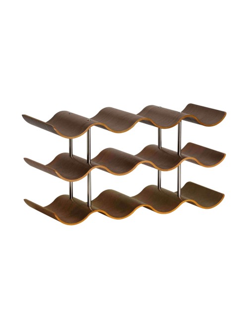 Botellero de madera nogal y metal para 12 botellas