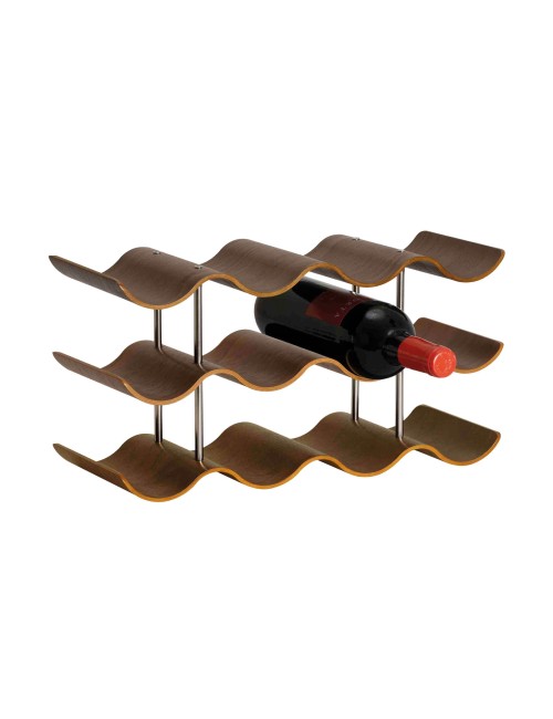 Botellero de madera nogal y metal para 12 botellas