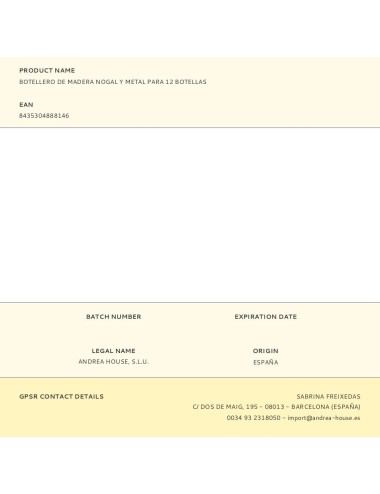 Botellero de madera nogal y metal para 12 botellas