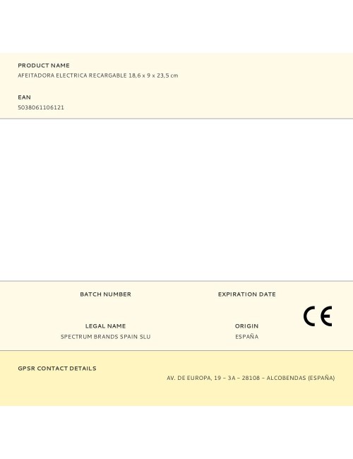 Afeitadora eléctrica recargable 18,6 x 9 x 23,5 cm