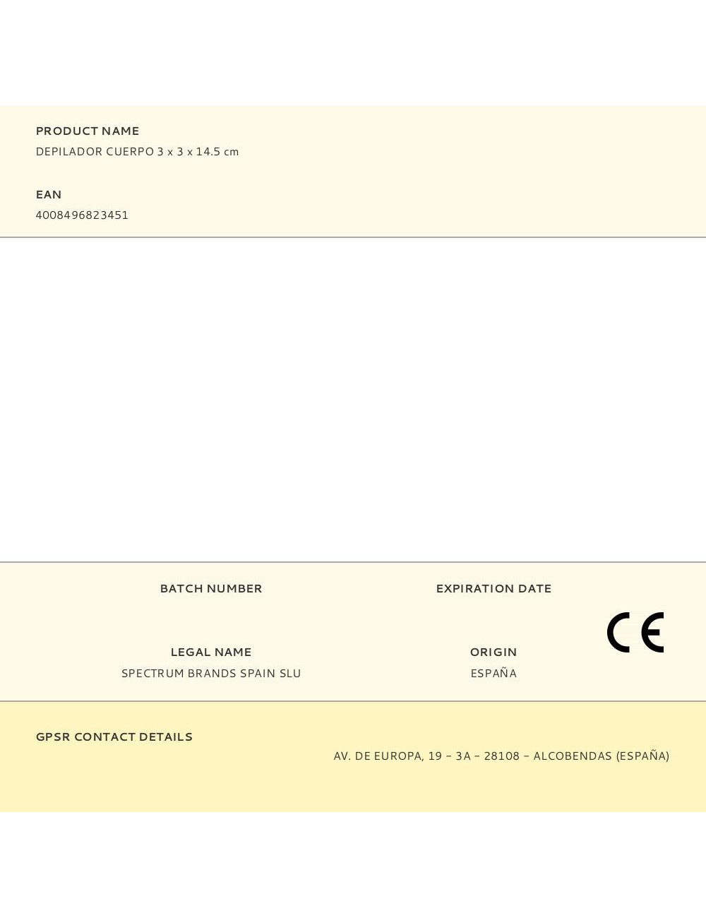 Depiladora corporal 3 x 3 x 14,5 cm