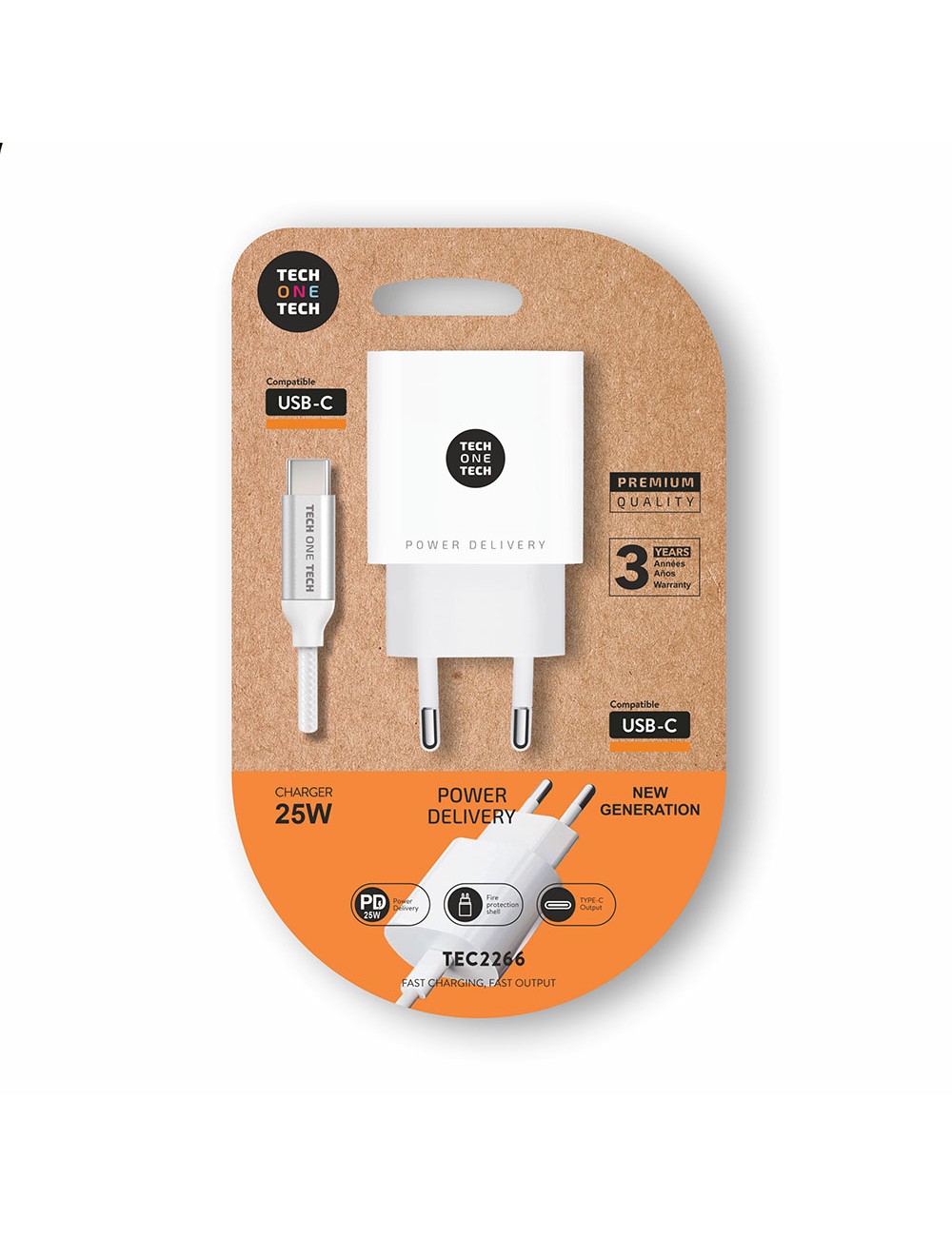 Cargador 25 w ultrarrápido pd + cable usb-c blanco