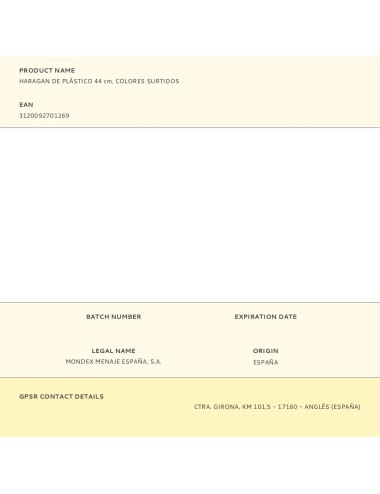 Haragan de plástico 44 cm, colores surtidos