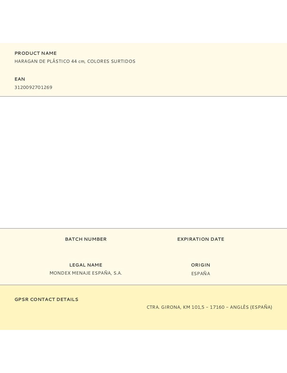 Haragan de plástico 44 cm, colores surtidos