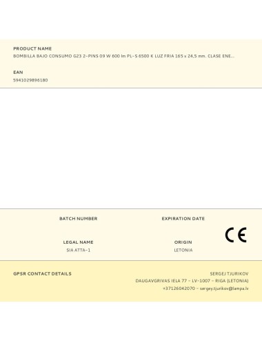 Bombilla bajo consumo g23 2-pins 09 w 600 lm pl-s 6500 k luz fria 165 x 24,5 mm. clase energética a+