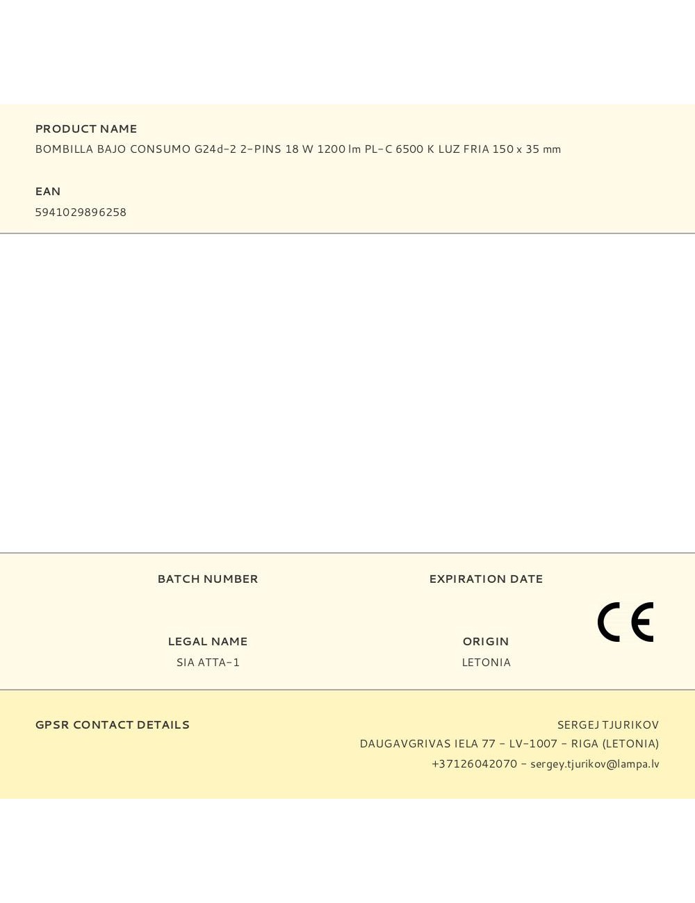 Bombilla bajo consumo g24d-2 2-pins 18 w 1200 lm pl-c 6500 k luz fria 150 x 35 mm