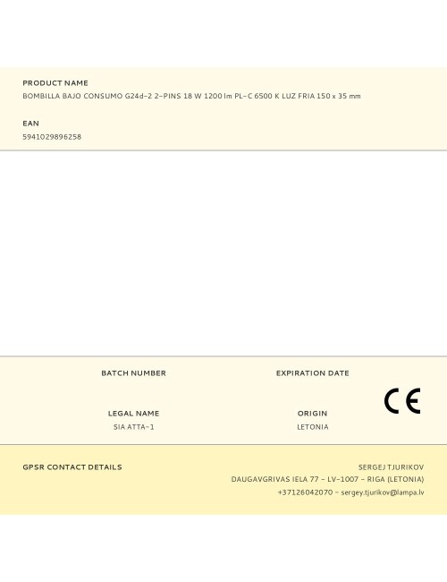 Bombilla bajo consumo g24d-2 2-pins 18 w 1200 lm pl-c 6500 k luz fria 150 x 35 mm