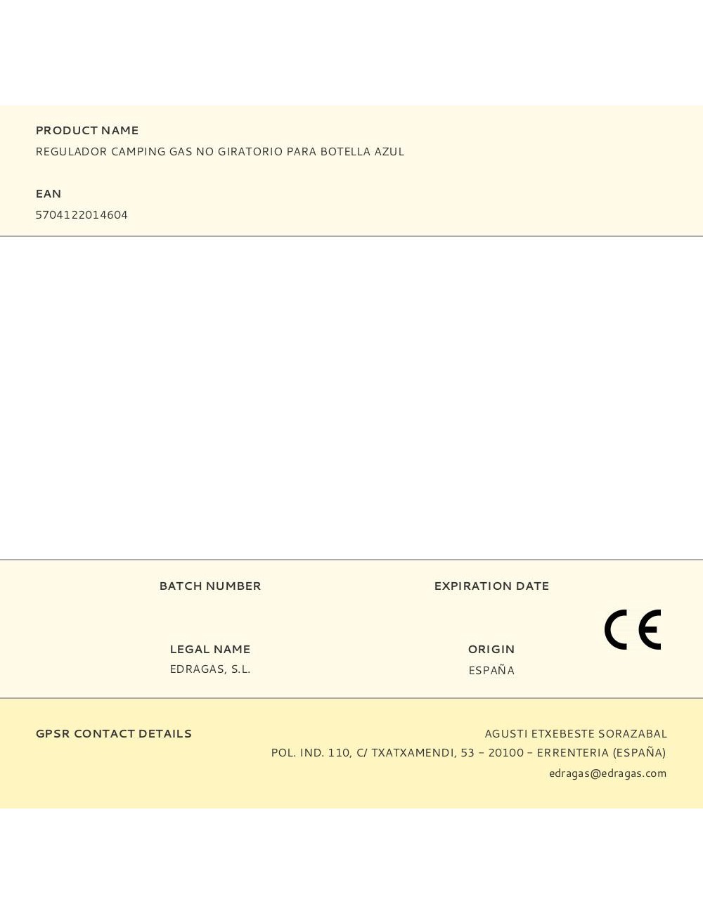 Regulador camping gas no giratorio para botella azul