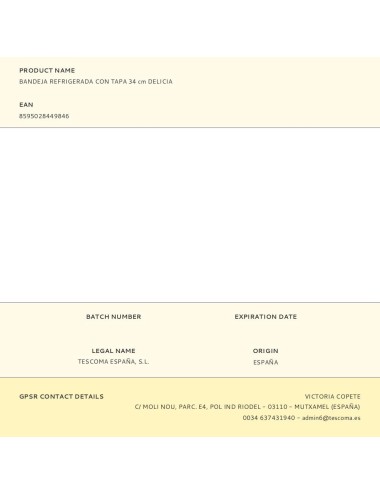 Bandeja refrigerada delicia con tapa 34 cm