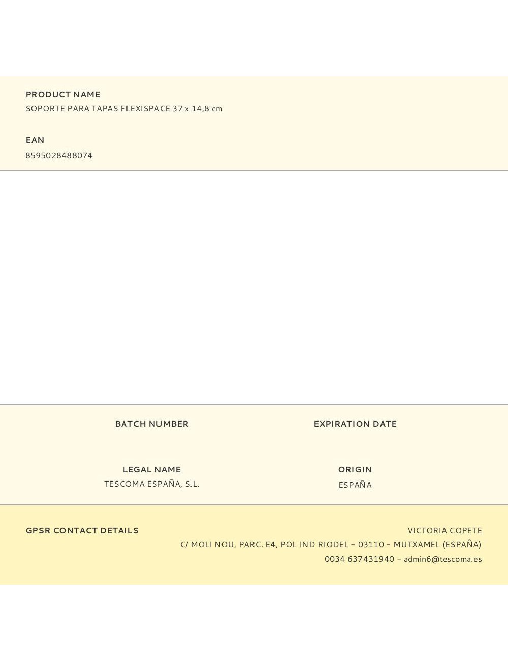 Soporte para tapas flexispace 37 x 14,8 cm