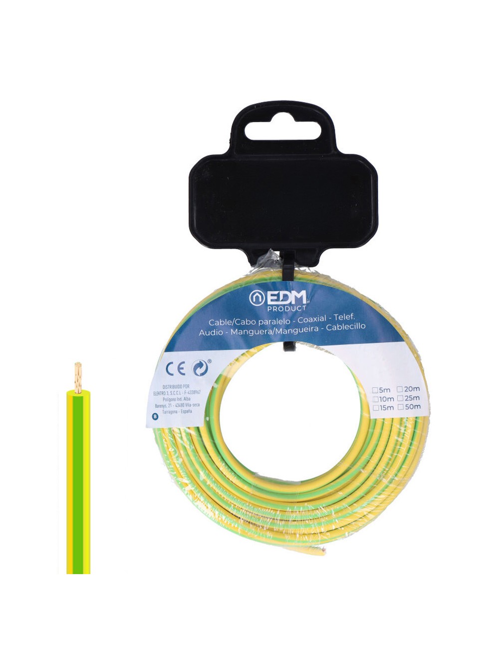 Carrete cablecillo h07z1-k 6,00 mm bicolor, 15 m