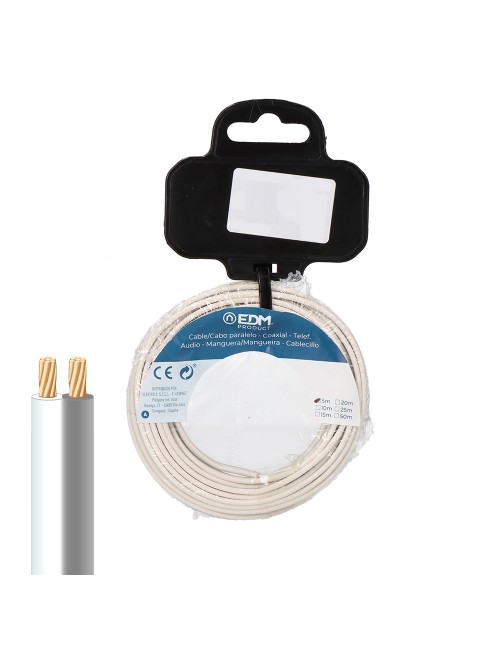 Carrete cable paralelo 2x0,75 mm blanco/gris "audio" 5 m