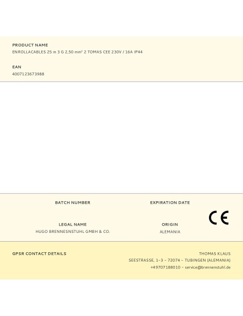 Enrollacables 25 m 3 g 2,50 mm 2 tomas cee 230v / 16a ip44