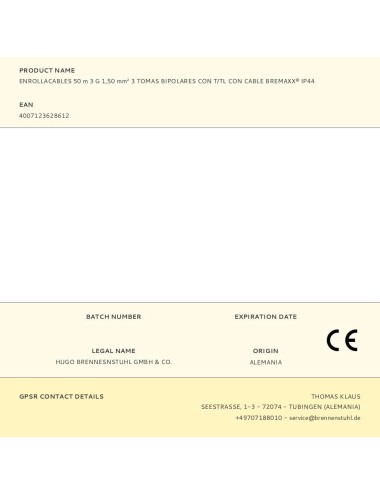Enrollacables 50 m 3 g 1,50 mm 3 tomas bipolares con t/tl con cable bremaxx® ip44