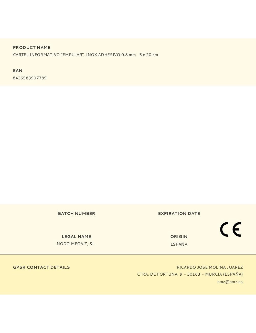 Cartel informativo "empujar", inox adhesivo 0.8 mm, 5 x 20 cm