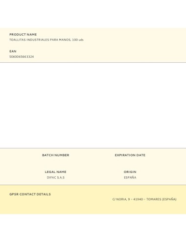 Toallitas industriales para manos, 100 uds