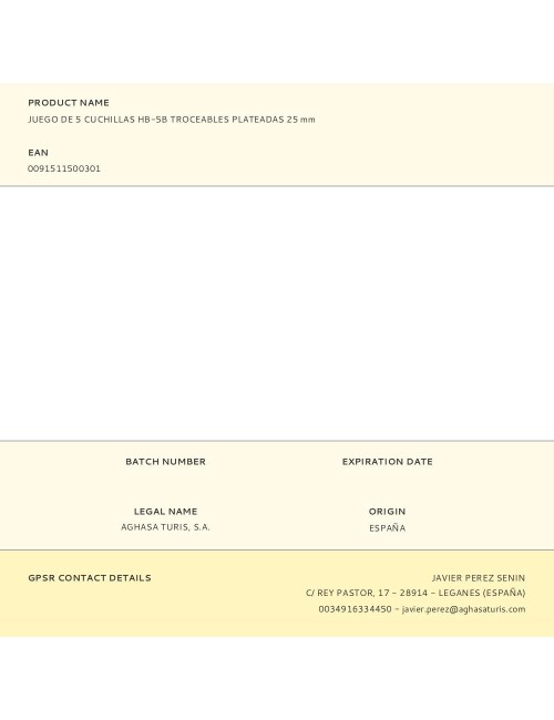 Juego de 5 cuchillas hb-5b troceables plateadas 25 mm