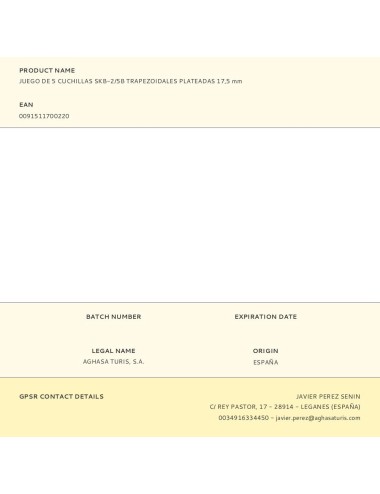 Juego de 5 cuchillas skb-2/5b trapezoidales plateadas 17,5 mm