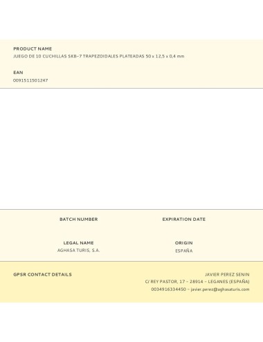 Juego de 10 cuchillas skb-7 trapezoidales plateadas 50 x 12,5 x 0,4 mm