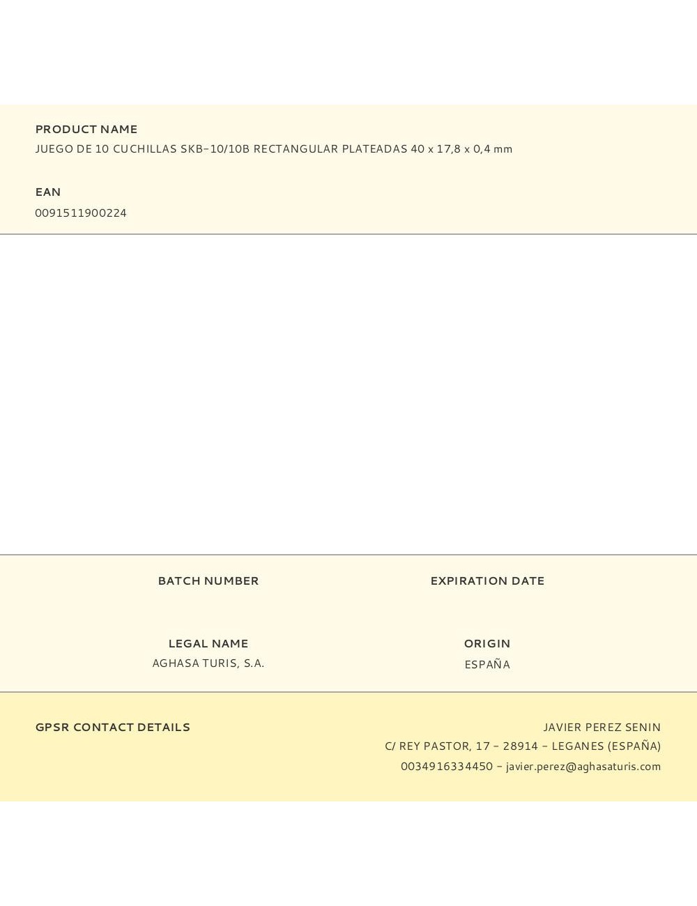 Juego de 10 cuchillas skb-10/10b rectangular plateadas 40 x 17,8 x 0,4 mm