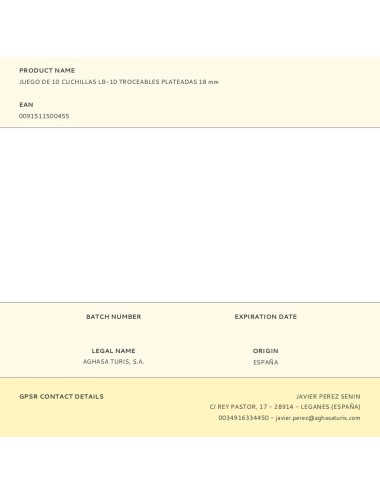 Juego de 10 cuchillas lb-10 troceables plateadas 18 mm