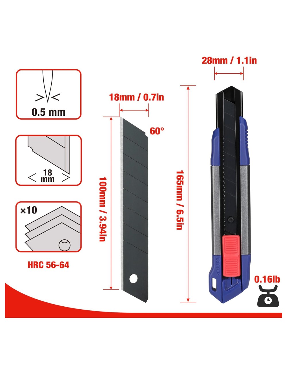 Cúter cierre a presion + 11 cuchillas