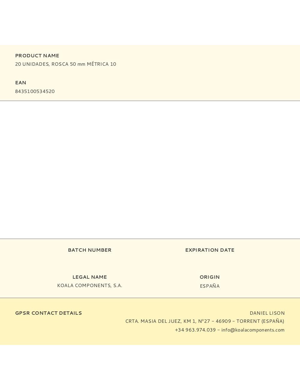 20 unidades, rosca 50 mm métrica 10