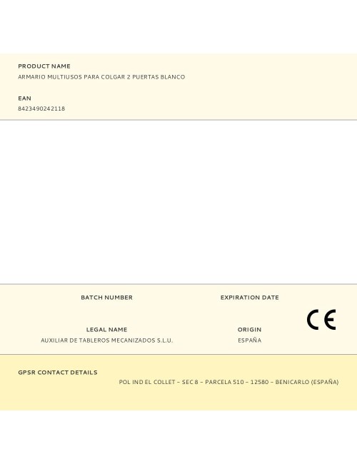 Armario multiusos para colgar 2 puertas blanco