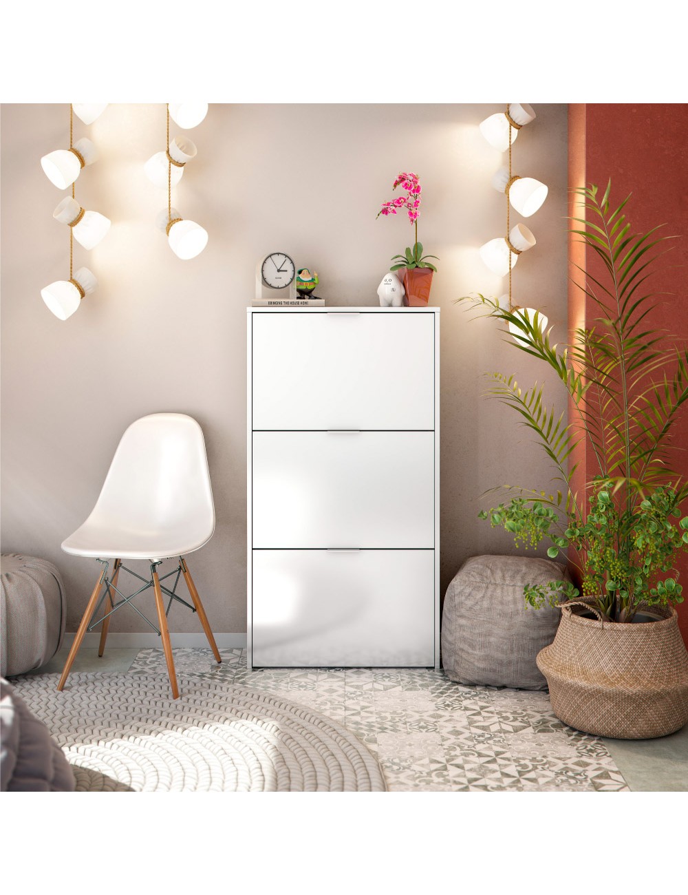 Zapatero 3 puertas abatibles blanco brillo