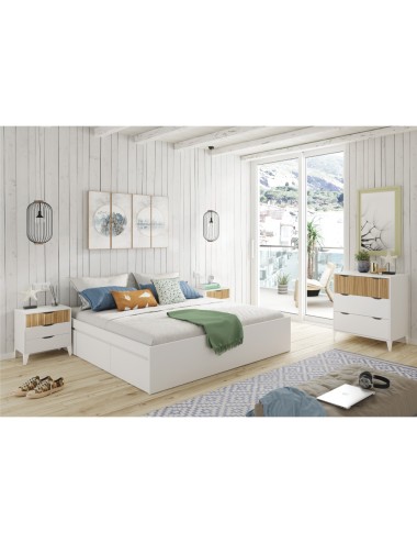 Mesita de noche, 3 cajones, blanco + natural