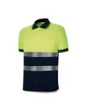 Polo amarillo fluorescente / azul marino, manga corta de alta visibilidad, s