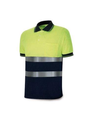 Polo amarillo fluorescente / azul marino, manga corta de alta visibilidad, s