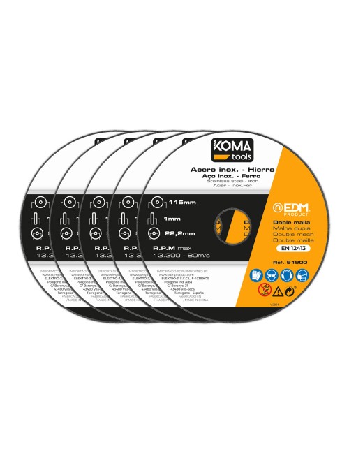 Discos corte hierro y acero inoxidable. ø115 x 1,0 x 22,2 mm, 5 uds