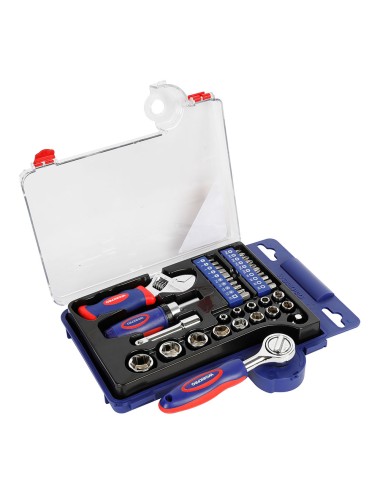 Vasos con carraca, mango y llave ajustable, métrica, 38 piezas