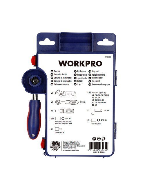 Vasos con carraca, mango y llave ajustable, métrica, 38 piezas