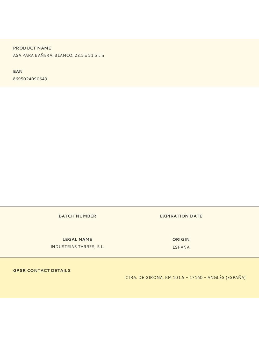 Asa para bañera blanco 22,5 x 51,5 cm