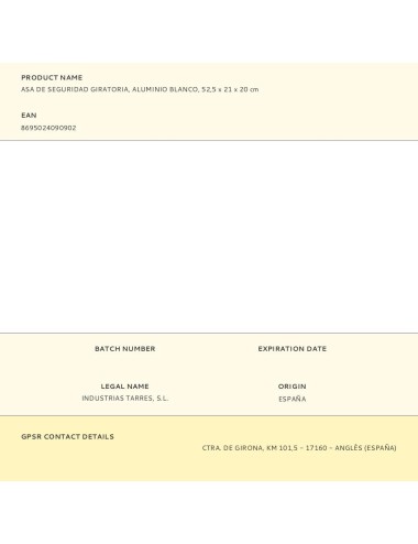 Asa de seguridad giratoria, aluminio blanco, 52,5 x 21 x 20 cm