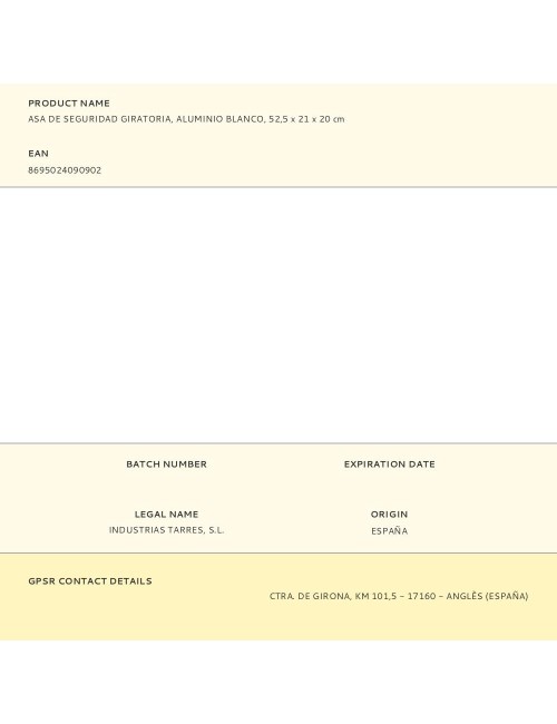 Asa de seguridad giratoria, aluminio blanco, 52,5 x 21 x 20 cm