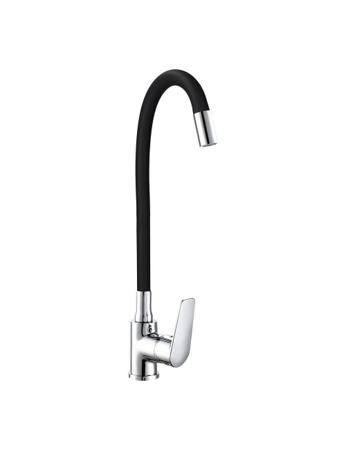 Grifo monomando de cocina caño alto flexible negro serie baiona